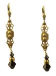 Art Deco Style Filigree and Onyx Crystal Drop Earrings
