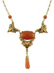 Victorian Style Sardonyx Colored Czech Glass Drop Necklace