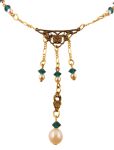 Vintage Style Faux Pearl and Emerald Crystal Drop Necklace