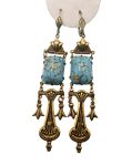 Vintage Czech Turquoise Matrix Glass Drop Earrings  | Victorian Style Czech Imitation Turquoise Glass Dangle Earrings