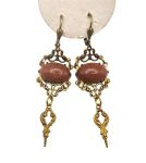 Vintage Goldstone Glass Scroll Designed Drop Earrings  | Victorian Style Dangle Earrings