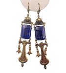 Vintage Goldfleck Cobalt Blue Glass Drop Earrings  | Victorian Style Imitation Glass Lapis Dangle Earrings