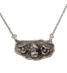 Signed Modernist Sterling Silver Tragedy and Comedy Necklace | Greek Mask Pendant