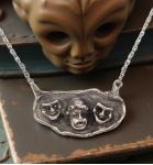 Signed Modernist Sterling Silver Tragedy and Comedy Necklace | Greek Mask Pendant