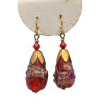 Red Venetian Wedding Cake Bead and Crystal Earrings | Dangle | Vintage Style
