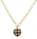 Vintage Style Opalescent Crystal Ball on Gold Filled Chain