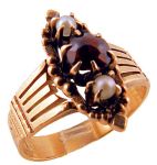 Victorian Bohemian Garnet & Seed Pearl Ring  | Antique 14k Rose Gold