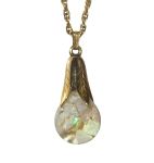 Floating Opal Pendant - Retro 12kGF Opal Sphere Necklace - Vintage 1940s Opal Chip Globe Pendant
