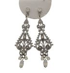 Vintage Filigree Opalescent AB Glass Drop Earrings  | Antique Style Filigree Opalescent Glass Crystal Dangle Earrings