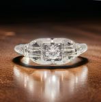 18k Art Deco .10ct Transitional Diamond Engagement Ring | 1920's White Gold