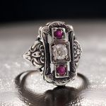 Antique Style Old European Cut CZ & Syn Ruby Ring | Sterling Silver