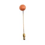 10k Antique Button Coral Stick Pin | Victorian Coral Scarf Pin