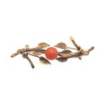 Antique Italian Button Coral Branch Brooch | 800 Silver Gilt