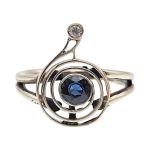 Antique G Clef Ring w/ Sapphire & Diamond | Silver, 14k Rose Gold & Platinum