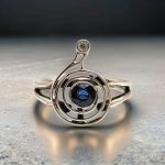 Antique G Clef Ring w/ Sapphire & Diamond | Silver, 14k Rose Gold & Platinum