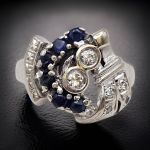 1940s Retro 14k .25 cttw Diamond & Sapphire Ring | White Gold