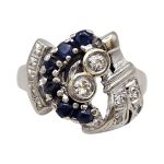 1940s Retro 14k .25 cttw Diamond & Sapphire Ring | White Gold