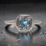 18k White Gold Art Deco Style Filigree .60ct Blue Topaz Ring | Antique Style