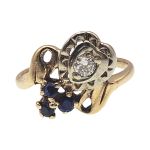Vintage 14k .18ct Old European Cut Diamond & Sapphire Ring