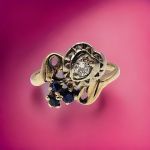 Vintage 14k .18ct Old European Cut Diamond & Sapphire Ring