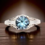 14k Filigree 1.65ct Blue Topaz Peacock Ring | Antique Style | White Gold