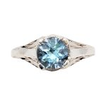 14k Filigree 1.65ct Blue Topaz Peacock Ring | Antique Style | White Gold