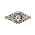 18k Filigree .45ct Aquamarine Ring | Antique Style | White Gold
