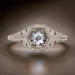 18k Filigree .45ct Aquamarine Ring | Antique Style | White Gold