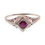 14k White Gold Antique Style Filigree .35ct Ruby Ring