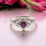 14k White Gold Antique Style Filigree .35ct Ruby Ring