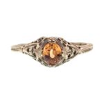 14k White Gold Vintage Style Filigree .61ct Oval Mandarin Garnet Ring