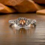 14k White Gold Vintage Style Filigree .61ct Oval Mandarin Garnet Ring