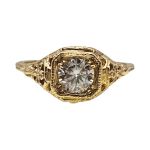 14k Filigree .63ct Moissanite Engagement Ring | Antique Style | Yellow Gold