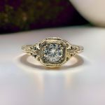 14k Filigree .63ct Moissanite Engagement Ring | Antique Style | Yellow Gold