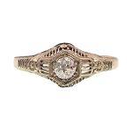 14k .29ct European Cut Diamond Filigree Engagement Ring | Antique Style | White Gold