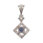 14k Art Deco Style Sapphire & Diamond Pendant | White Gold