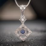 14k Art Deco Style Sapphire & Diamond Pendant | White Gold