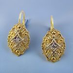 14k Two-tone Filigree Diamond Earrings | Art Deco Style Filigree Earrings