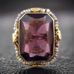 Art Deco 10k Two-tone Filigree Amethyst & Seed Pearl Ring