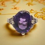 14k Art Deco Style Filigree 4.40ct Amethyst Ring | White Gold Antique Style Filigree