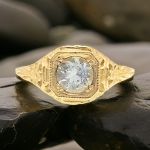 14k Art Deco Style Filigree .60ct Aquamarine Ring | Yellow Gold Filigree