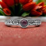 Antique Style Floral .32ct Rose Cut Garnet Stacking Ring | Forget Me Not Flower Ring | Sterling Silver