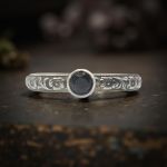 Antique Style Floral Black Onyx Stacking Ring | Forget Me Not Flower Ring | Sterling Silver