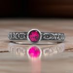 Antique Style Floral Lab Created Ruby Stacking Ring | Forget Me Not Flower Ring | Sterling Silver