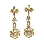 14k Antique Style .20cttw Diamond Scroll Drop Earrings | Buttercup Setting