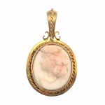 14k Victorian Angel Skin Pink Cameo Pendant of Bacchantes Maiden | Antique Cameo Pendant