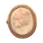 14k Victorian Angel Skin Pink Cameo Brooch of Bacchantes Maiden | Antique Cameo Pin