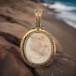 14k Victorian Angel Skin Pink Cameo Pendant of Bacchantes Maiden | Antique Cameo Pendant