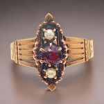 Victorian Bohemian Garnet & Seed Pearl Ring  | Antique 14k Rose Gold