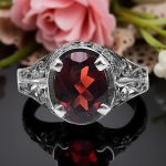 Art Deco Style Filigree Oval Mozambique Garnet Ring | Sterling Silver